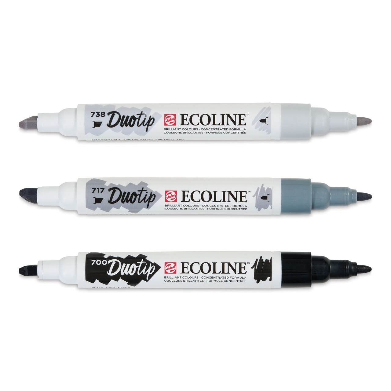 Royal Talens Ecoline DuoTip Markers - Black and Grey, Set of 3
